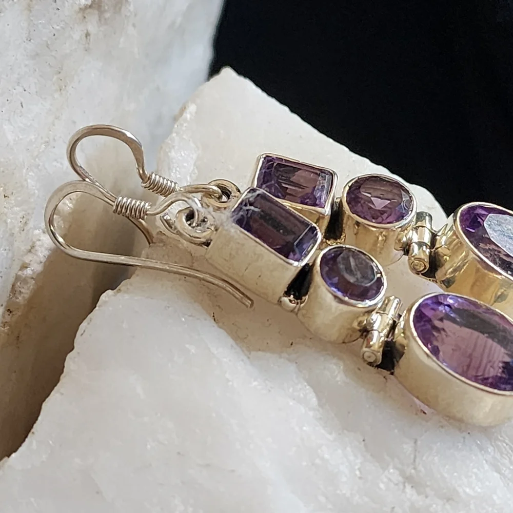 Sterling 925 Silver Earrings Genuine Amethyst Gemstone Designer Jewelry